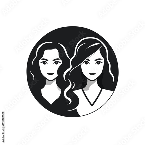 Professional Two Businesswomen and Long Hair Girls Avatar Cart Vector Illustration