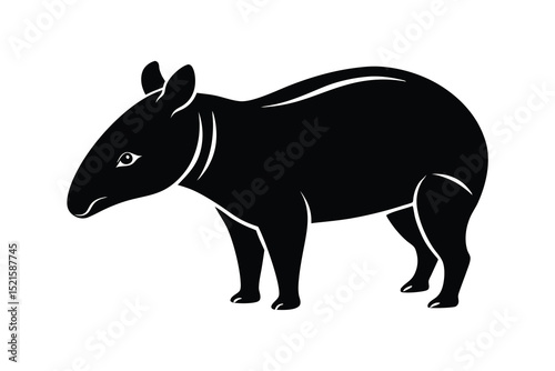 Black and white silhouette illustration of a standing tapir animal isolated on white background