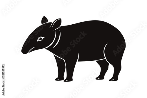 Black and white silhouette illustration of a standing tapir animal isolated on white background