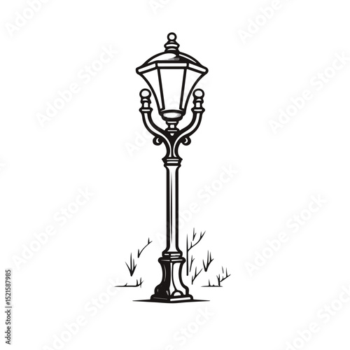 Vintage Lamp Street Decoration Outline Vector Illustration for Urban Design Projects