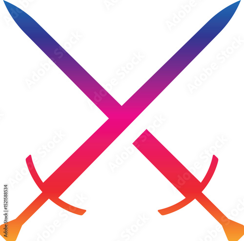 Swords in flat style and silhouettes isolated on white background. Icon set of ancient swords. Vector illustration. Medieval swords. Japanese sword katana