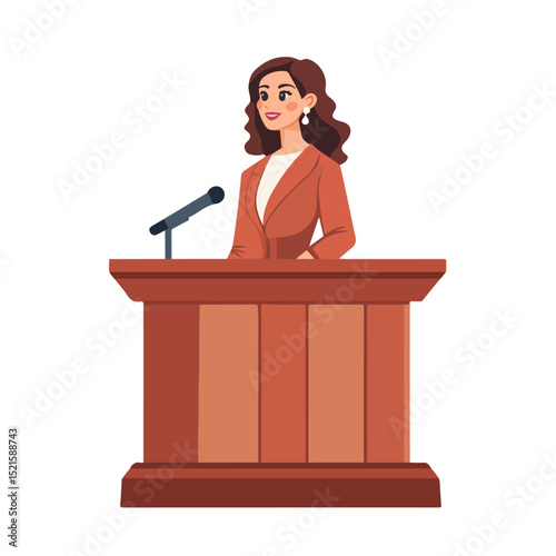 Professional Vector Illustration of a Female Witness Standing at a Tribune