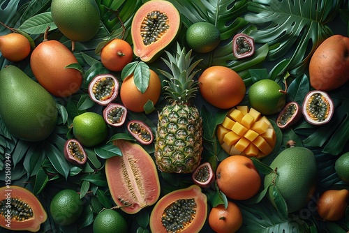 Many fruits wallpaper with green background