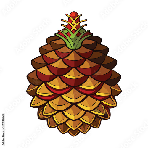 Colorful illustration of a stylized pinecone vector illustration in a flat design style on a white background