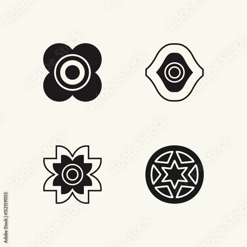 Mid century modern flowers vectors. Simple geometric icons.