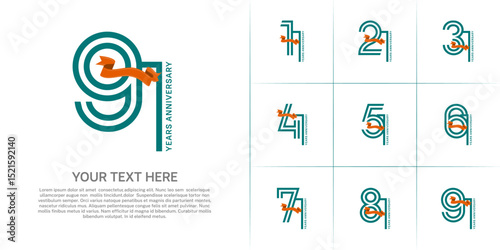 Anniversary logo type set with double line number. green color with orange ribbon can be use special moment