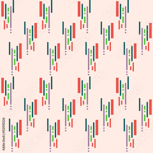 Short stripes pattern with red, green on soft pink background. Seamless vertical lines vector for summer. Concept of cute, simple, trendy, abstract shape, geometric for textile, wrap, texture, tiles.