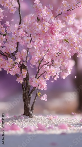 Beautiful cherry blossom tree in full bloom with delicate pink flowers and soft blur
