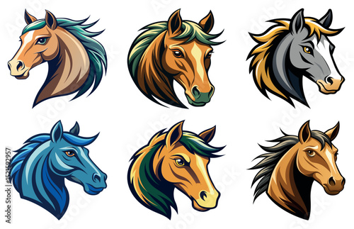 Set Of Horse Heads Horse Head Clipart Flat Vector Horse Illustration for Farm, Animal, and Western 