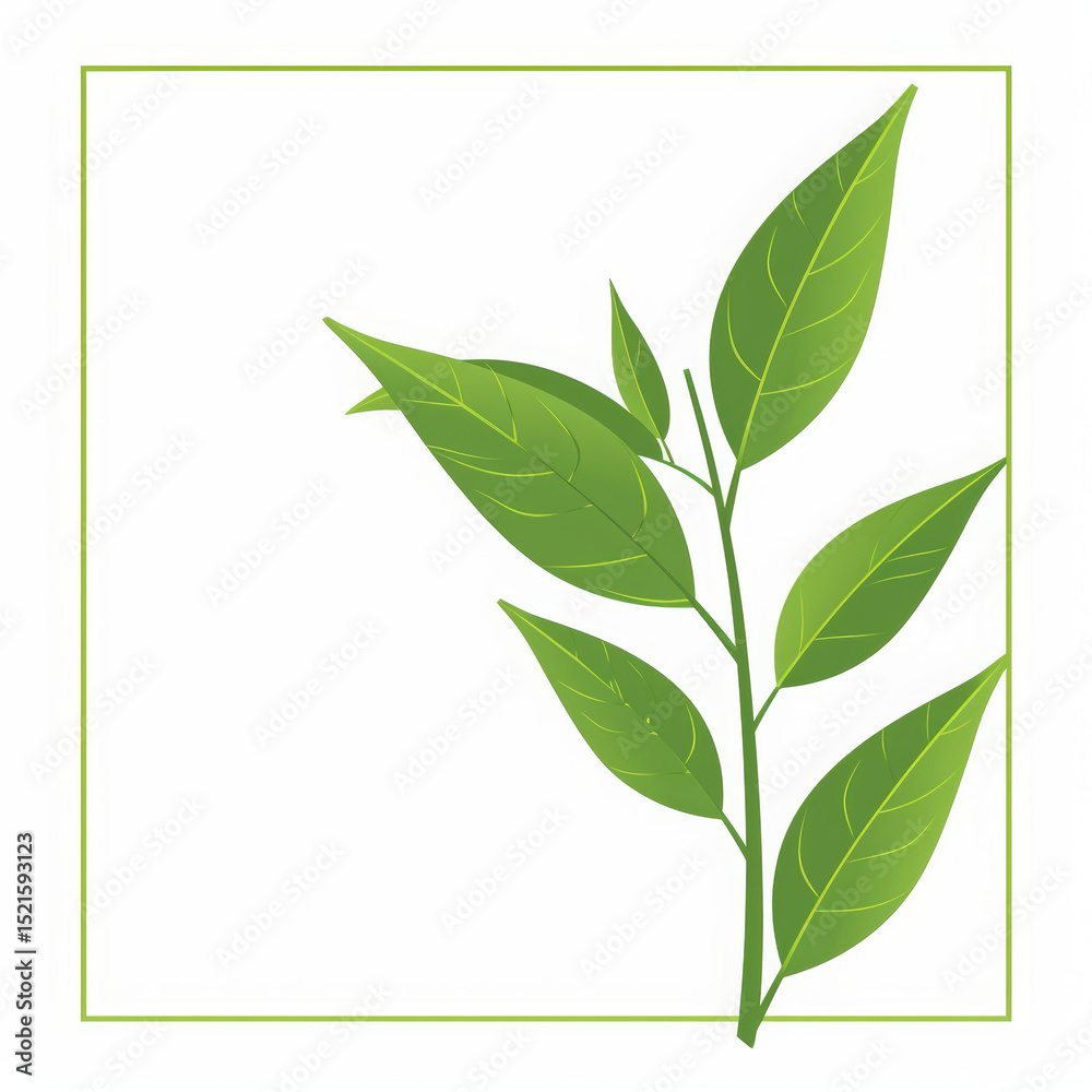 Naklejka premium Fresh green leaves in a minimalist frame design on white background 
