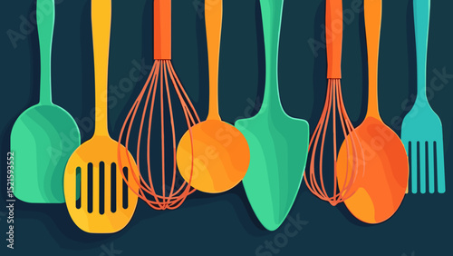 Kitchen Cooking Utensils Stock Illustration – Culinary Tools and Equipment Set for Home Chefs
