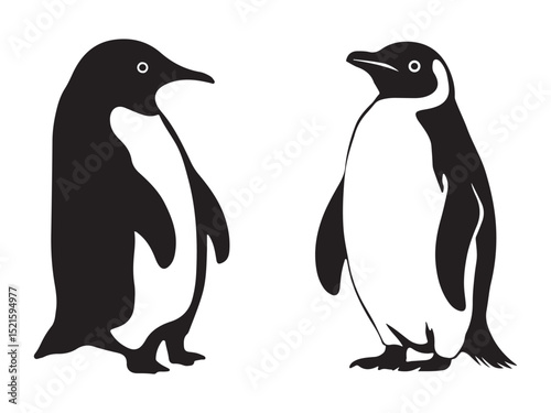 Penguin Silhouettes: Black and White Emperor and Adelie Penguins for Design.

