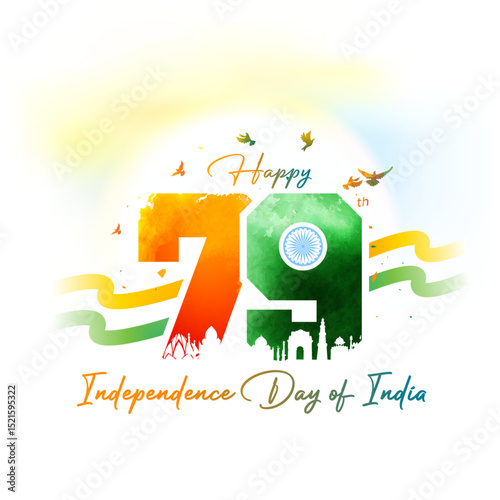 Happy independence day of India background. 79th years freedom celebration concept illustration.
