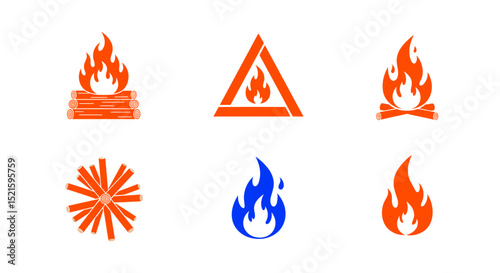 Vector campfire bonfire flame fire wood burning hot heat light orange blue illustration graphic design