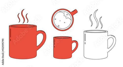 Vector art of coffee mugs tea cups with steam hot beverages illustration graphic design element image