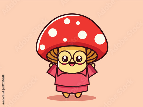 cute mushroom mascot smiling, cute mushroom mascot vector illustration