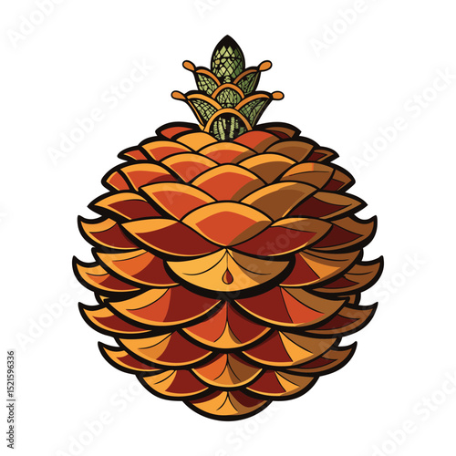 Vibrant illustration of a stylized ripe pineapple with bold lines and a layered design on a pristine white backdrop