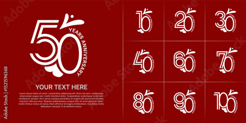 Anniversary logo type set with double line number. white color with leaf ornament can be use special moment
