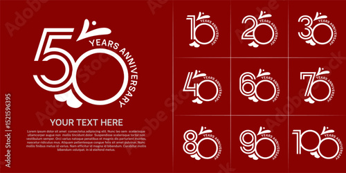 Anniversary logo type set with double line number. white color with leaf ornament can be use special moment