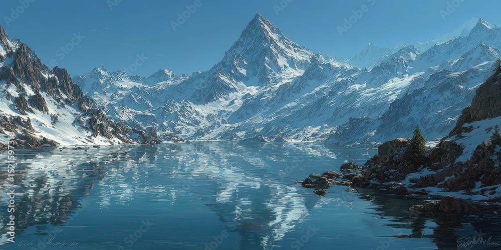 custom made wallpaper toronto digitalMajestic snow-capped mountains reflecting on a tranquil lake during a clear blue day in the wilderness