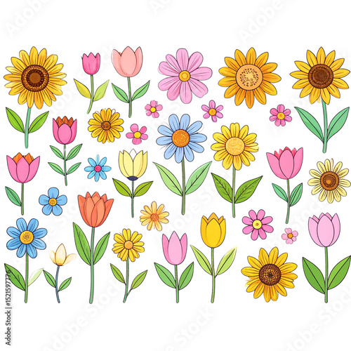  Springtime Floral Vector Set – Whimsical Flower Illustrations for Seasonal Design" 