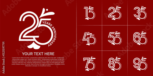 Anniversary logo type set with double line number. white color with leaf ornament can be use special moment