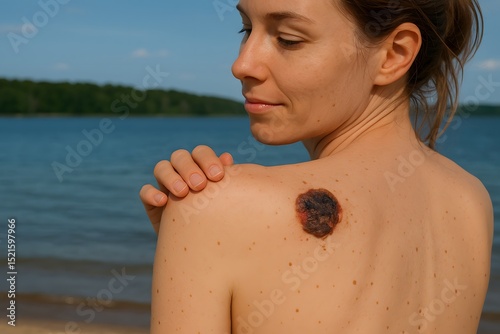 Woman by the Lake with Large Skin cancer