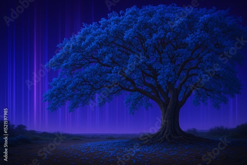 Majestic Blue Tree in a Violet Twilight Realm