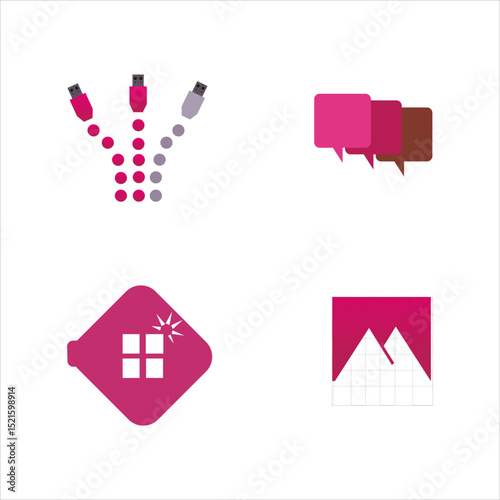 Set of Creative Media and Social Network Logos with Dots Boxes and Interactive Elements