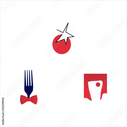 Culinary and Food Location Logos Featuring Fork Tomato Map Pin and Gourmet Restaurant Identity