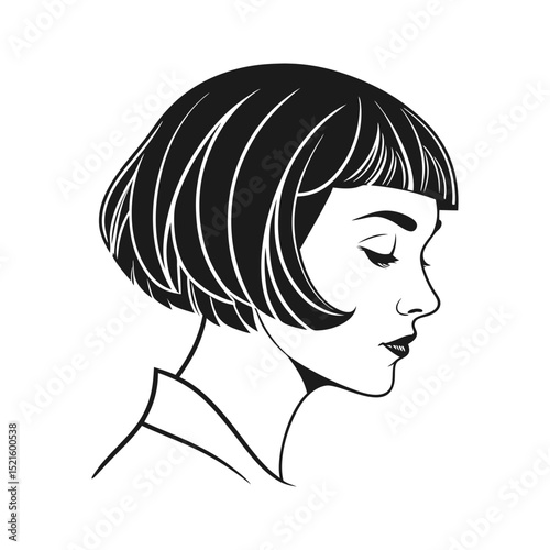 Woman with bob haircut silhouette isolated on transparent background