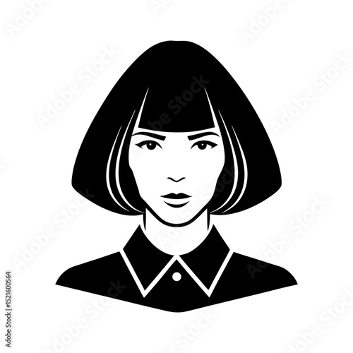 Woman with bob haircut silhouette isolated on transparent background