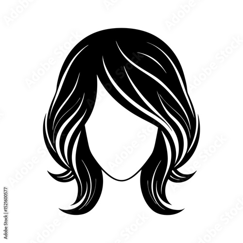 Wavy bob haircut silhouette isolated on transparent background