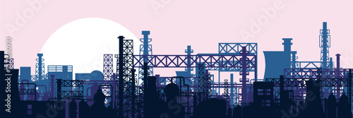 Industrial factory skyline in colorful parallax style