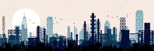 Industrial factory skyline in colorful parallax style