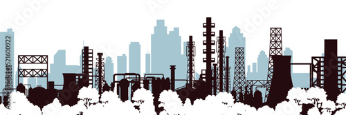Industrial factory skyline in colorful parallax style