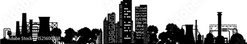 Industrial factory skyline in black color silhouette style
