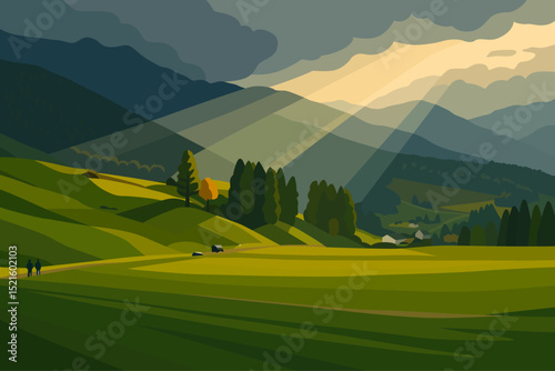 landscape Tuscany illustration Italian landscapes panoramic countryside farmland
