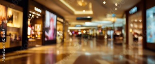 The vibrant shopping mall scene filled with stylish store displays and soft lighting
