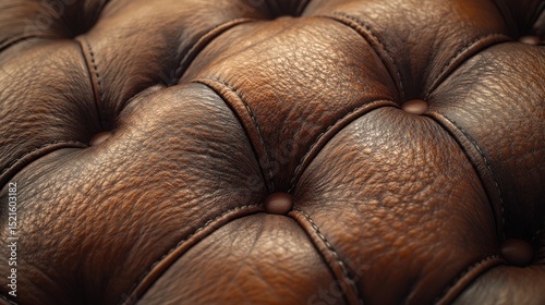 Brown Leather Upholstery: The luxurious close-up of brown leather upholstery shows a detail of textures, highlighting its supple feel and classic elegance.