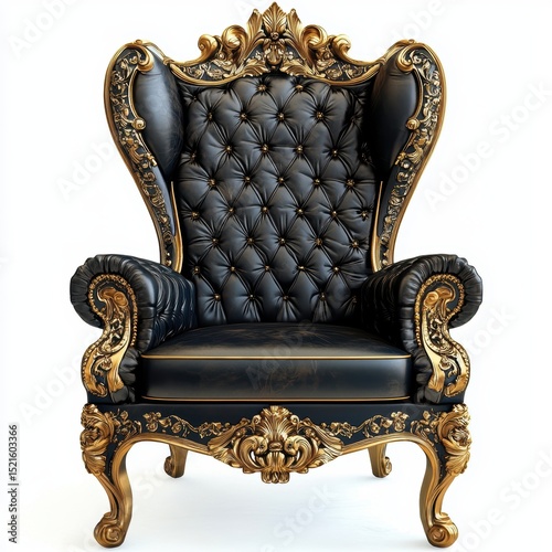 Luxury black leather throne chair isolated on white background