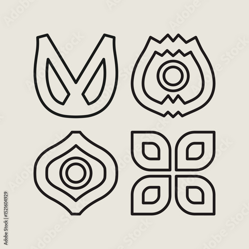 Mid century modern flowers vectors. Simple geometric icons.