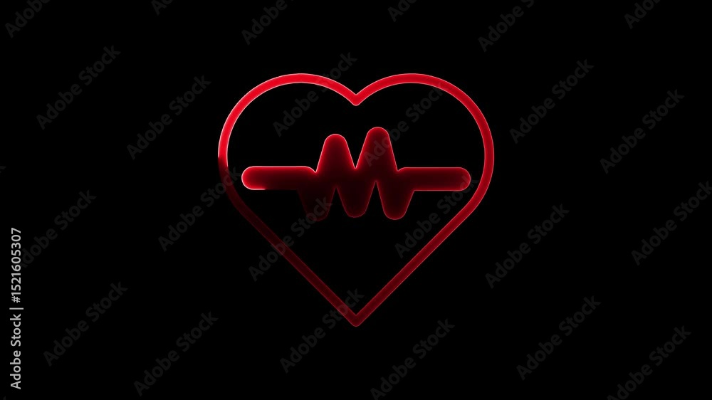 Red animated heartbeat symbol on black background representing cardiology and healthcare