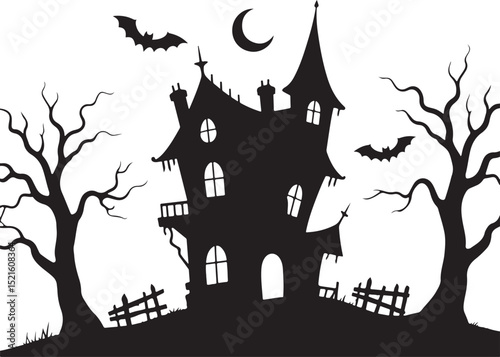 Halloween house silhouette. Creepy haunted house silhouette vector illustration
