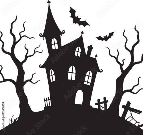 Halloween house silhouette. Creepy haunted house silhouette vector illustration