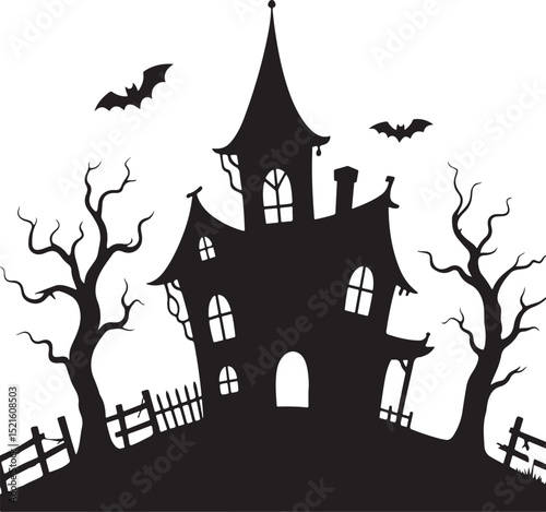 Haunted halloween house silhouette vector illustration, Halloween house silhouette vector