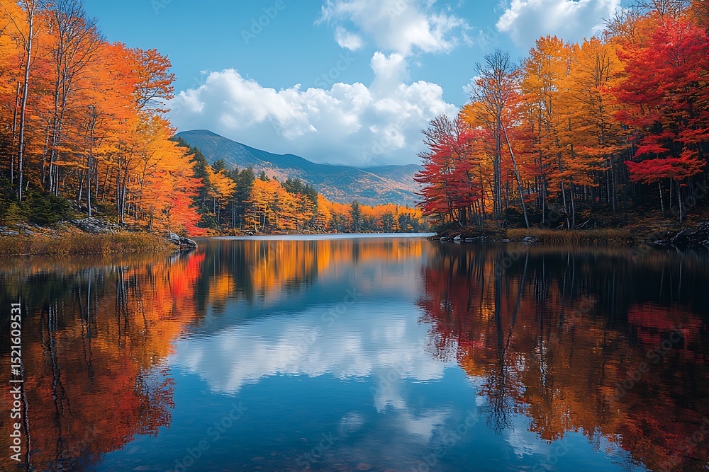 Obraz premium Autumn reflections serene mountain lake fall foliage