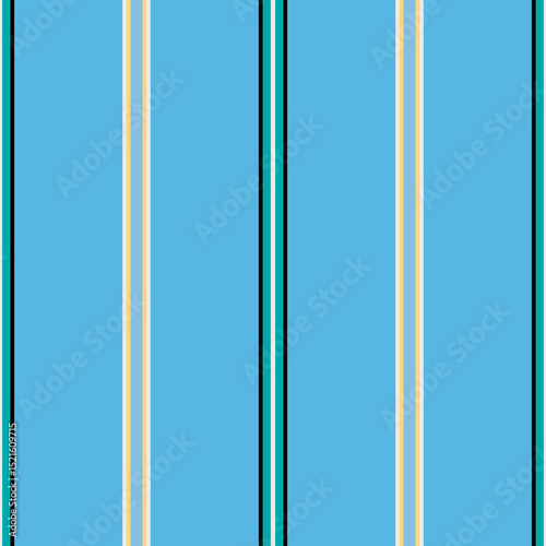 Stripe pattern seamless of bold blue and thin black, yellow lines. Seamless vertical lines vector. Concept of geometric, soft colors, simple shape, repeat for cloth texture, textiles, wrapping, paper.