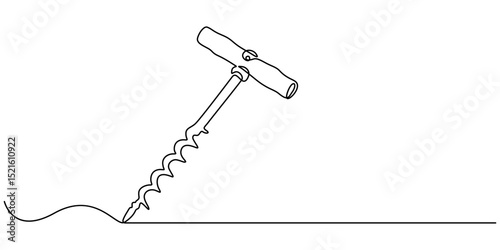 Corkscrew one line continuous drawing. Kitchen tools continuous one line illustration. Vector minimalist linear illustration, Corkscrew icon one line continuous vector drawing. Minimal illustration. 