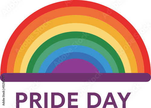 Rainbow Pride Day Celebration Symbol with Colorful Arches and Text for LGBTQ+ Community Support and Inclusivity Event 